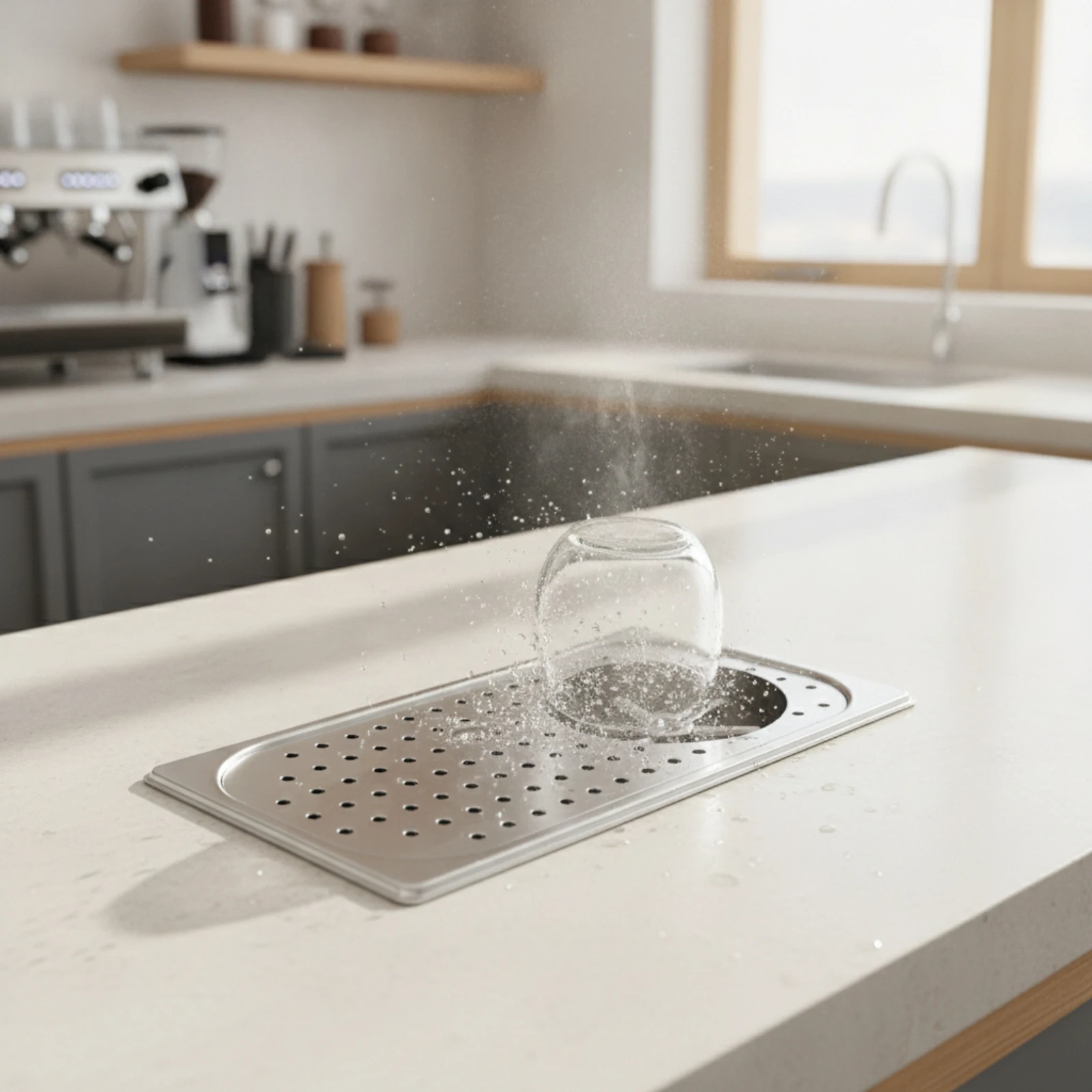 Round Spray Head Recessed Drain Tray Cup Washer Embedded Bar Counter Cup Washer Kitchen Fixture Perforated Top for Baristas view 4