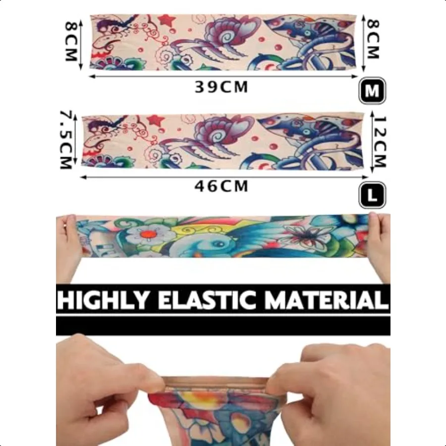 Mangas de braço de resfriamento masculinas, 20 peças, capa de braço longo, antiderrapante, proteção solar uv, esportes, mangas de tatuagem temporária