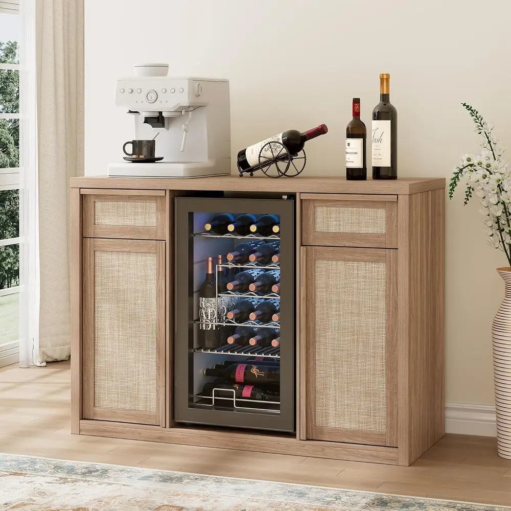 

Coffee Bar Cabinet with Mini Ridge Space, Boho Coffee Station Cabinet with Wine Storage & Drawers, Sideboard Buffet Table with S