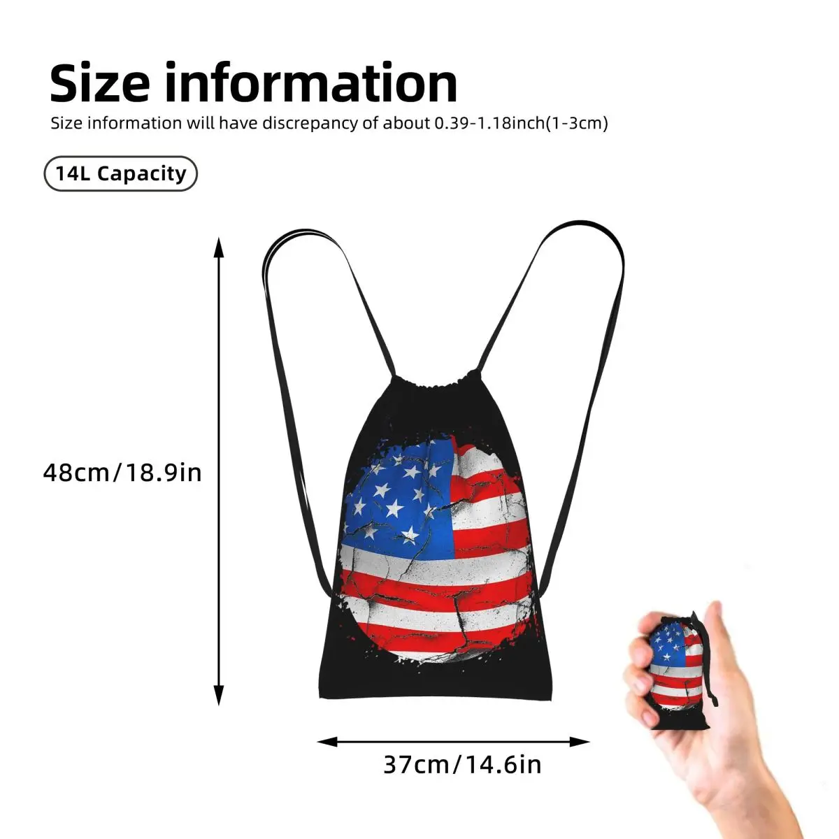 USA America American Flag Drawstring Backpack Sports Gym Bag Lightweight Foldable Storage Drawstring Bag for Men Women