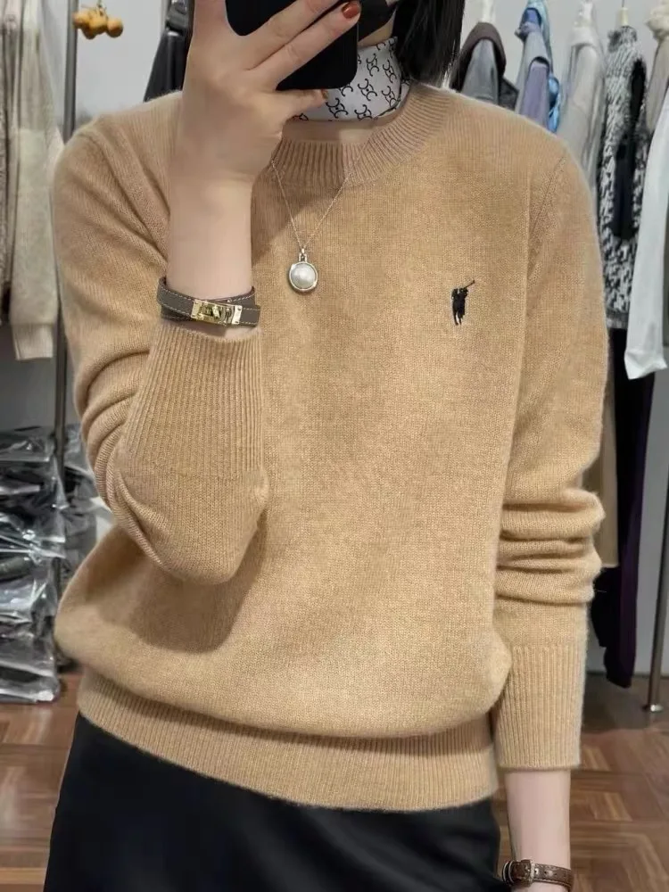 2024 Women\'s Fashion Spring and Autumn Cashmere Embroidered Pullover O-neck New Soft and Comfortable Casual Long Sleeve Embroide