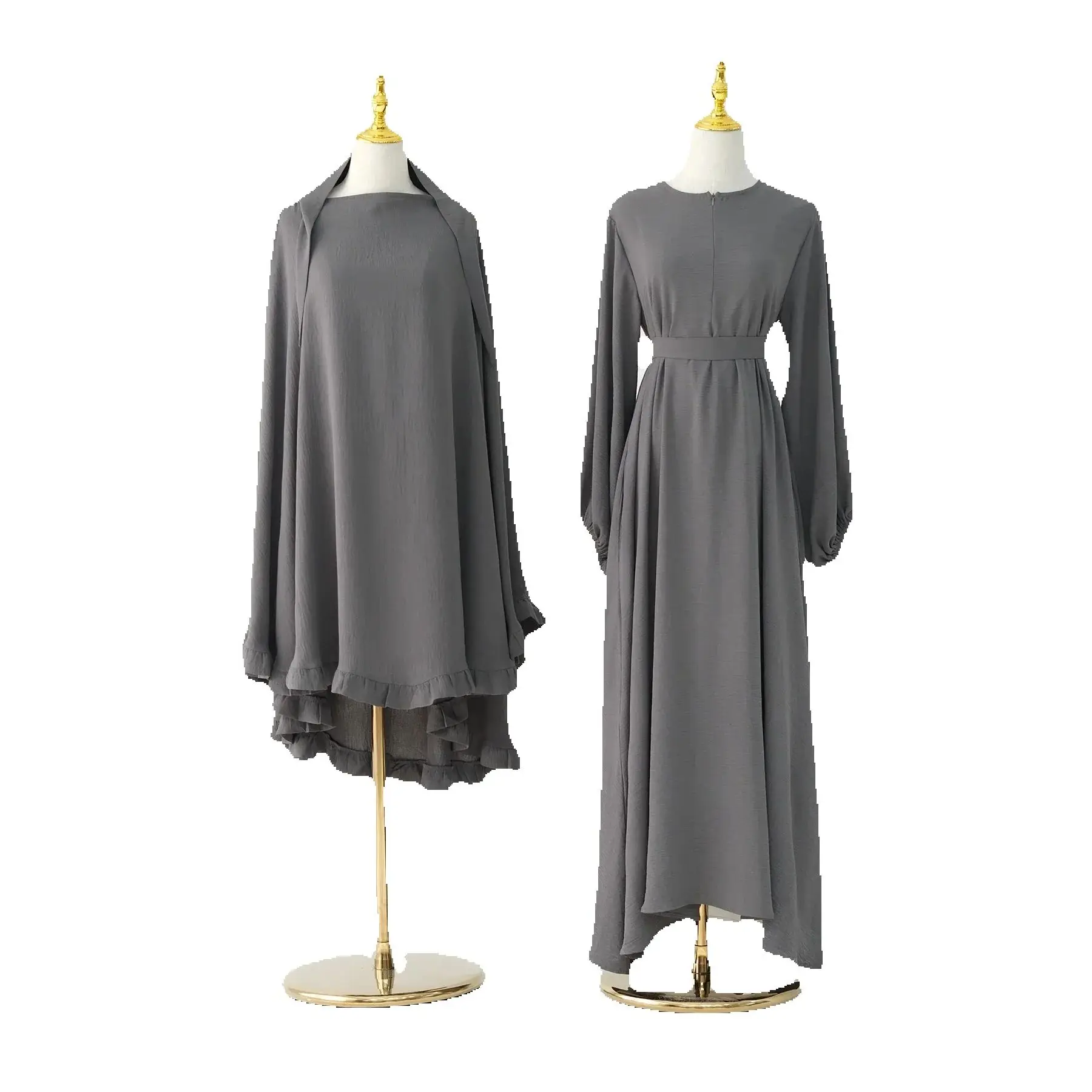

2PCS Ramadan Muslim Women Overhead Khimar Dress Set Eid Djellaba Islam Prayer Garment Kebaya Jalabiya Arabic Hijab Abaya Kaftan