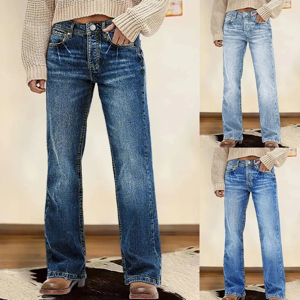 

2026 New Women Retro High Waist Narrow Version Loose Wide Leg Jeans Commuting Slimming Dark Blue Light Blue Medium Blue