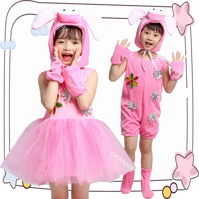 Costume da ballo di scena per tre porcellini per la scuola materna, maialino felice, costume da spettacolo per animali per bambini