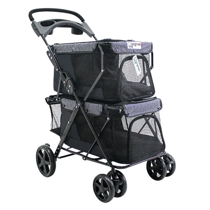 Hot Sale Double Carrier Pet Wagon Lightweight Portable Support OEM/ODM Suitable Cats Dogs Stroller for Outdoor Travel