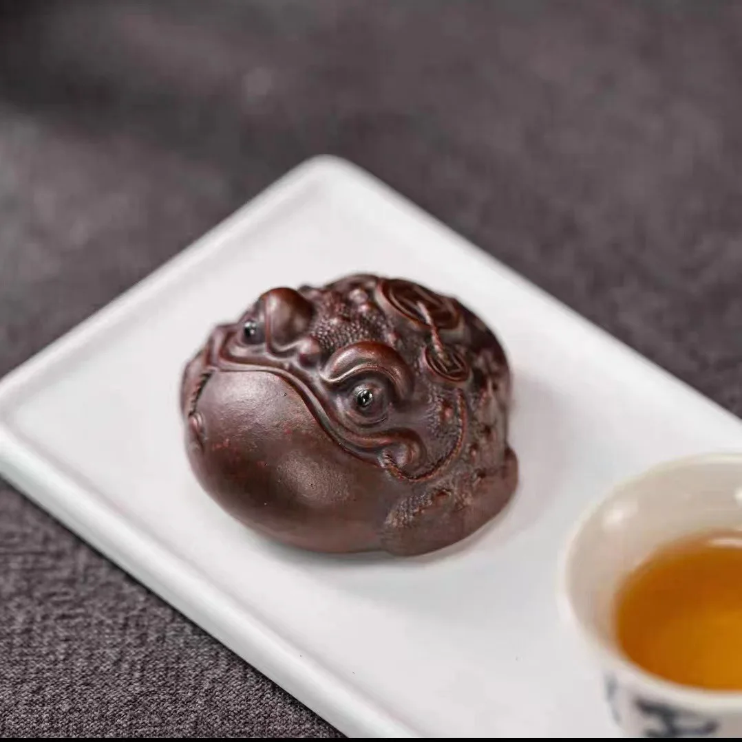 Purple Sand Golden Toad Tea Pet Yixing,Three Legged Golden Toad Purple Mud Tea Pets Ornament,Kung Fu Tea Set Kawaii Accessories