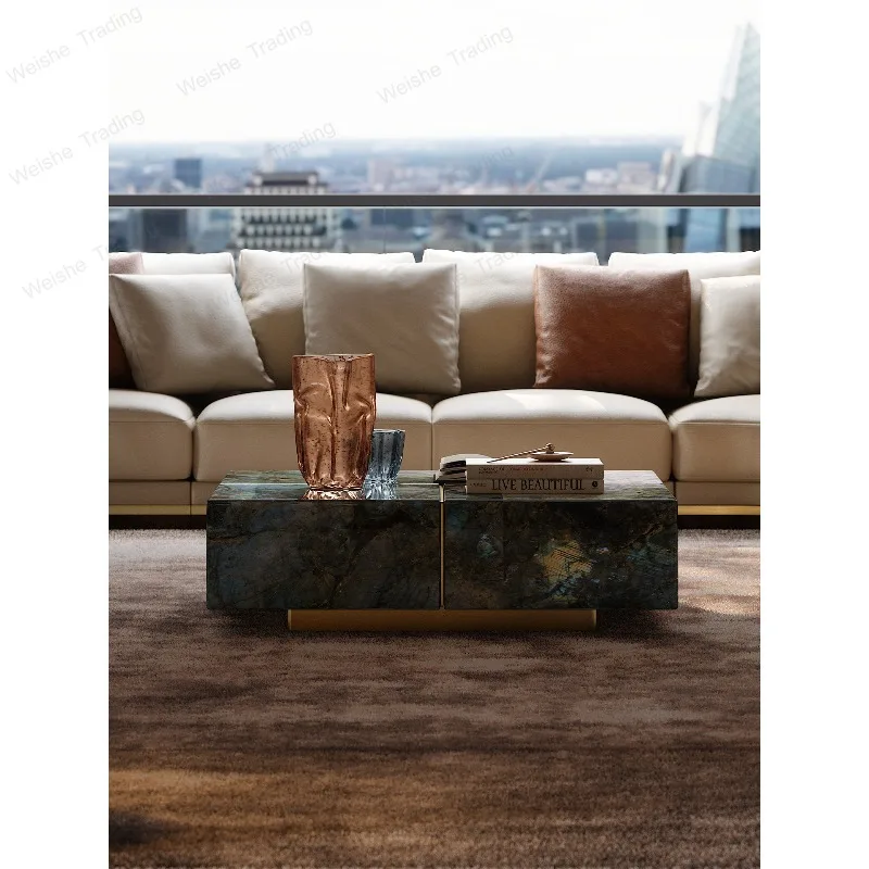 Square coffee table living room household natural marble villa large flat floor Italian minimalist square coffee table