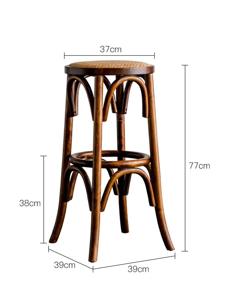 Solid wood rattan bar chair tea shop retro luxury round high stool