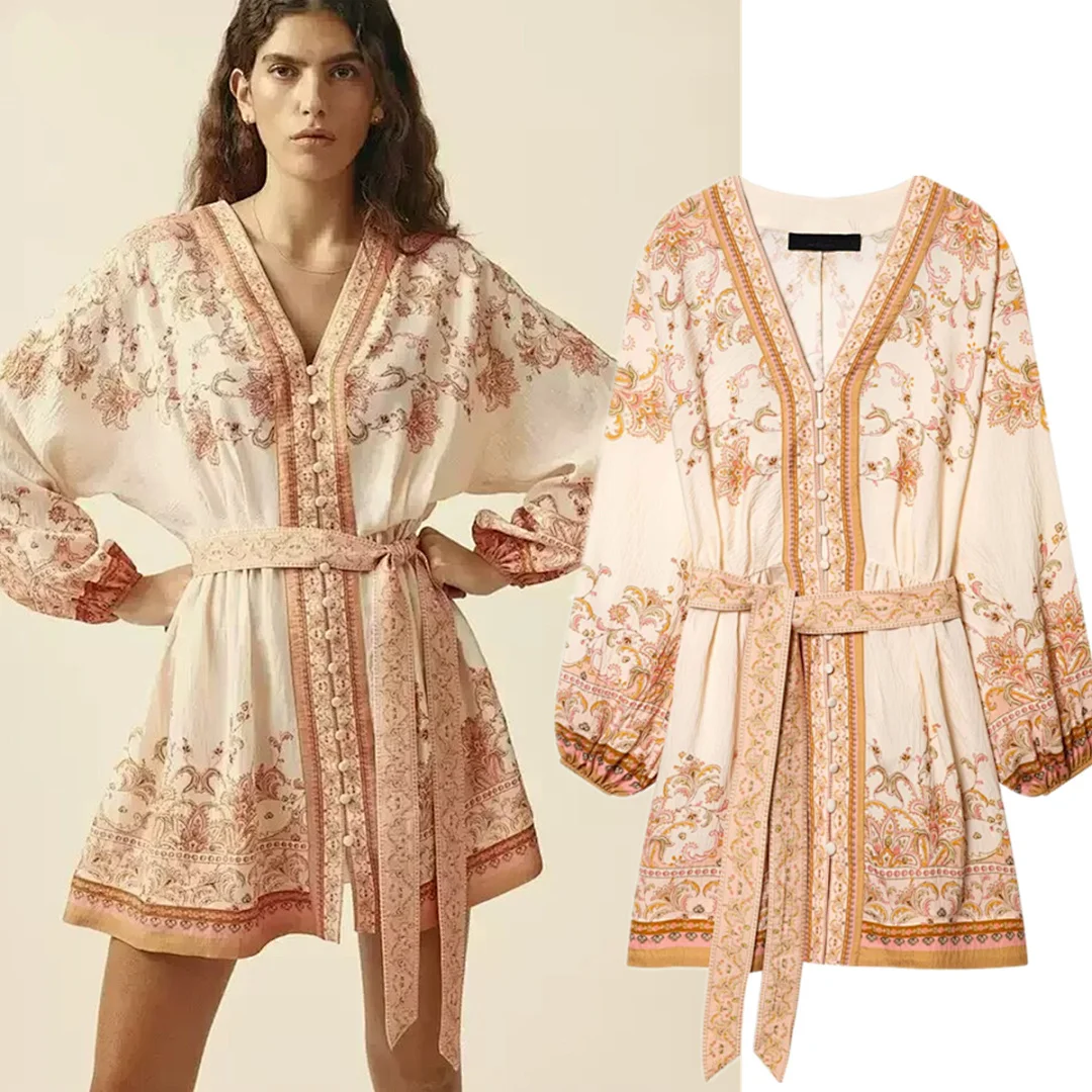 

Maxdutti 2026 Summer Holiday Beach Mini Dress Bohemian Vintage Floral Dress Woman Clothes Dress Elegant Party Dresses Vestidos