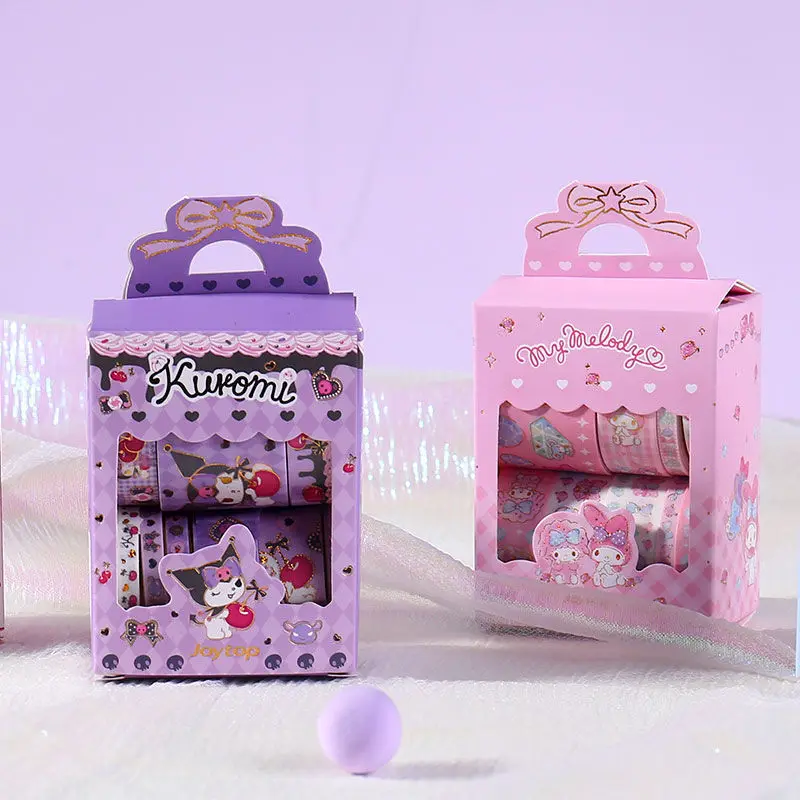 Sanrio Good Times Cute Cartoon Cinnamoroll Kuromi Handbook Tape 10 Rolls Hot Stamping Stickers