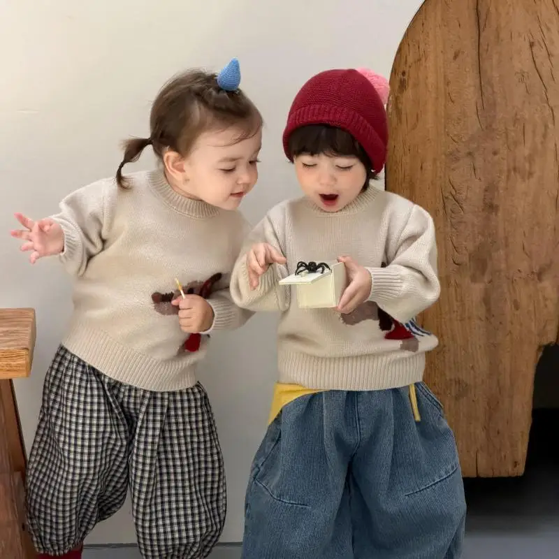 2026 Autumn New Baby Long Sleeve Sweater Boys Cute Cartoon Sweater Toddler Girls Casual Knitted Tops Infant Clothes