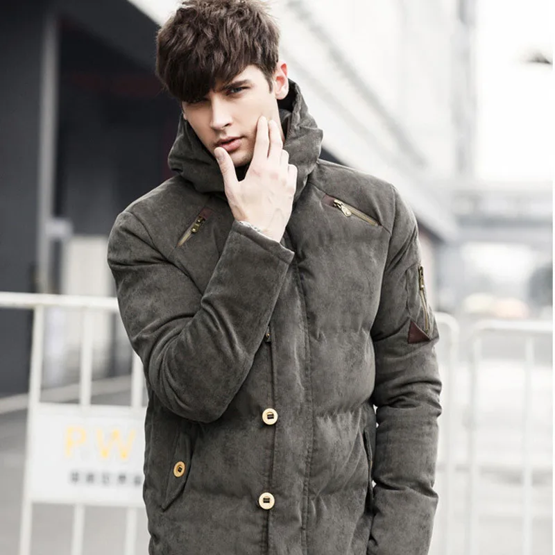 New Fashion Men's Parkas Jackets Hooded Thick Warm Winter Casual Coat for Men Corduroy Button Design Young Man Outerwear MY915