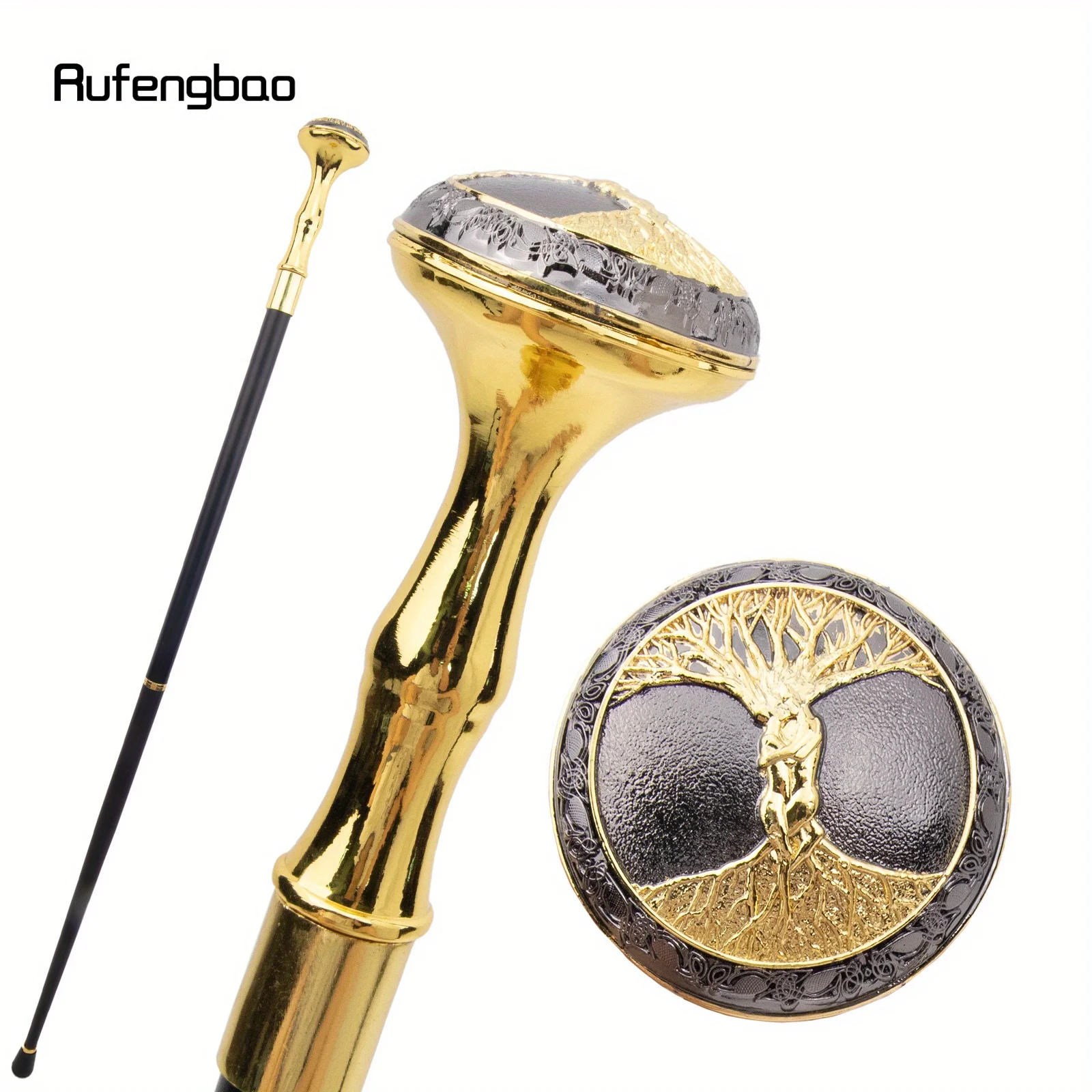 Black Tree Root Totem Relief Fashion Cane Fashion Stick Gentleman Crosier Knob Mace Stick 94cm Performance Stage Cane