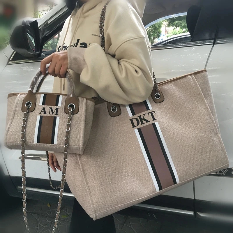 Personalize large medium mini monogramm striped bridal canvas handbags shopping shoulder jute bags beach totes christmas gift