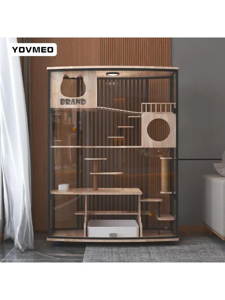 Panoramic Solid Wood Cat Villa, Cat Cage, Cabinet Home, Three-story Cat Litter, Super Space, Luxury Pet Shop