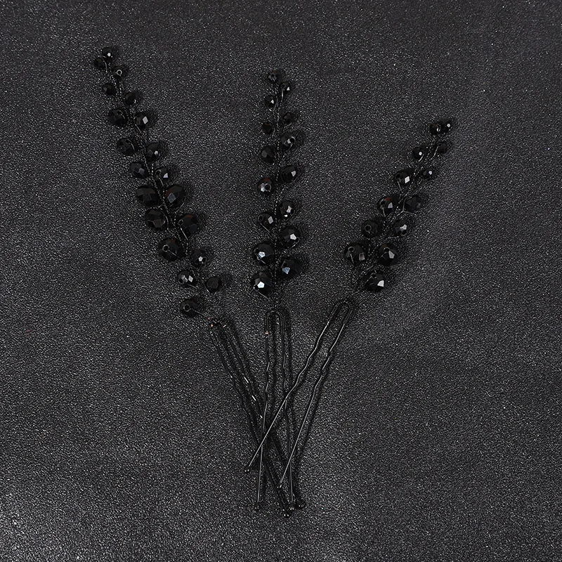 Black Crystal Hair Clip for Bride Wedding Hair Jewelry Accessories U Shaped Hair Sticks Women Cosplay Party Headpieces Hair Pin