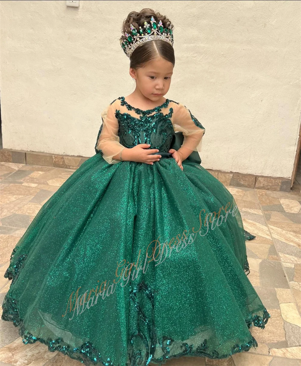 robe-de-demoiselle-d'honneur-a-paillettes-vert-fonce-brodee-avec-traine-et-nœud-volumineuse-pour-mariages-anniversaires-fetes-seances-photo-pour-enfants-et-tout-petits