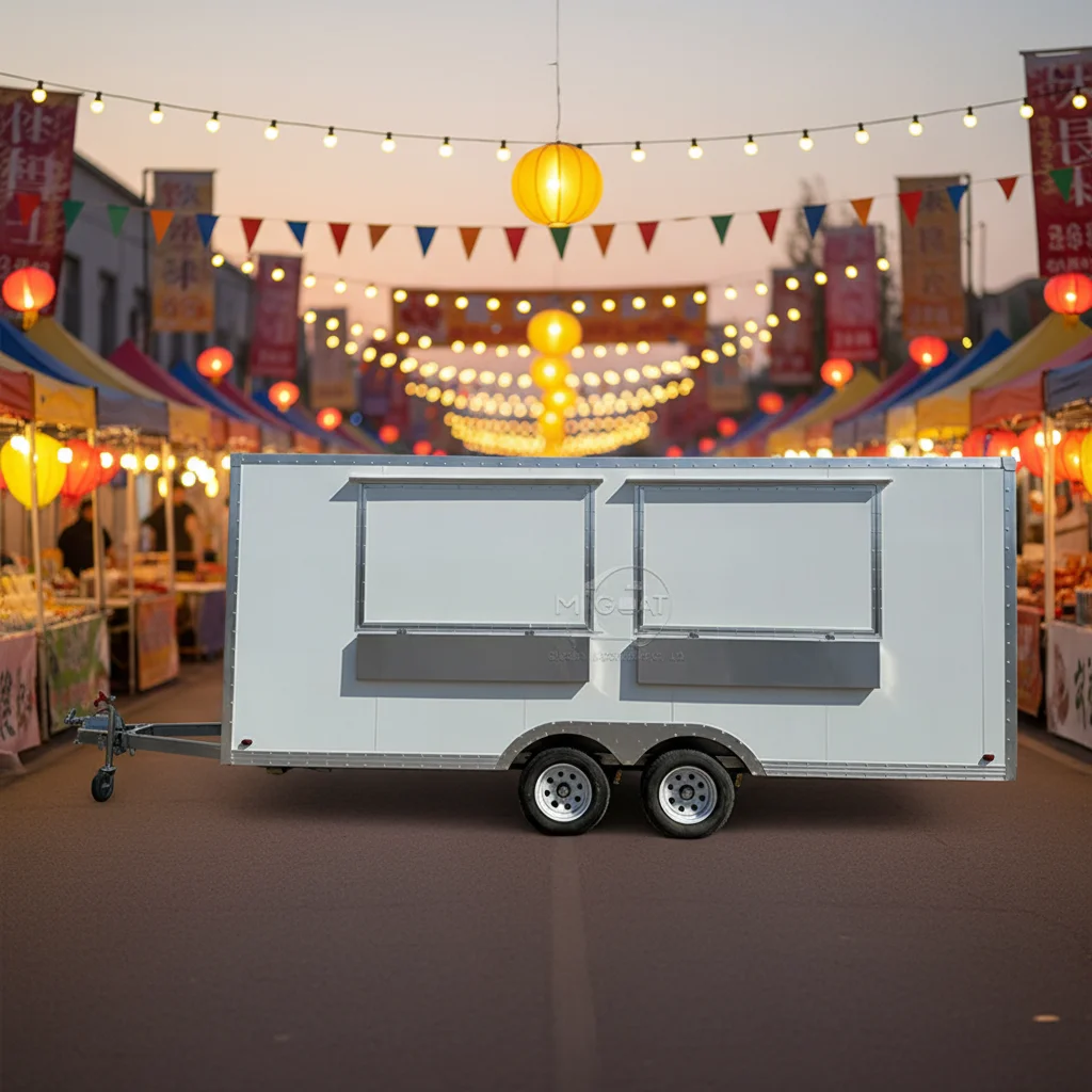 

White Mobile Stainless Steel Kitchen with Commercial Refrigerator and Cooking Equipment Food Trailer for Street Food Catering