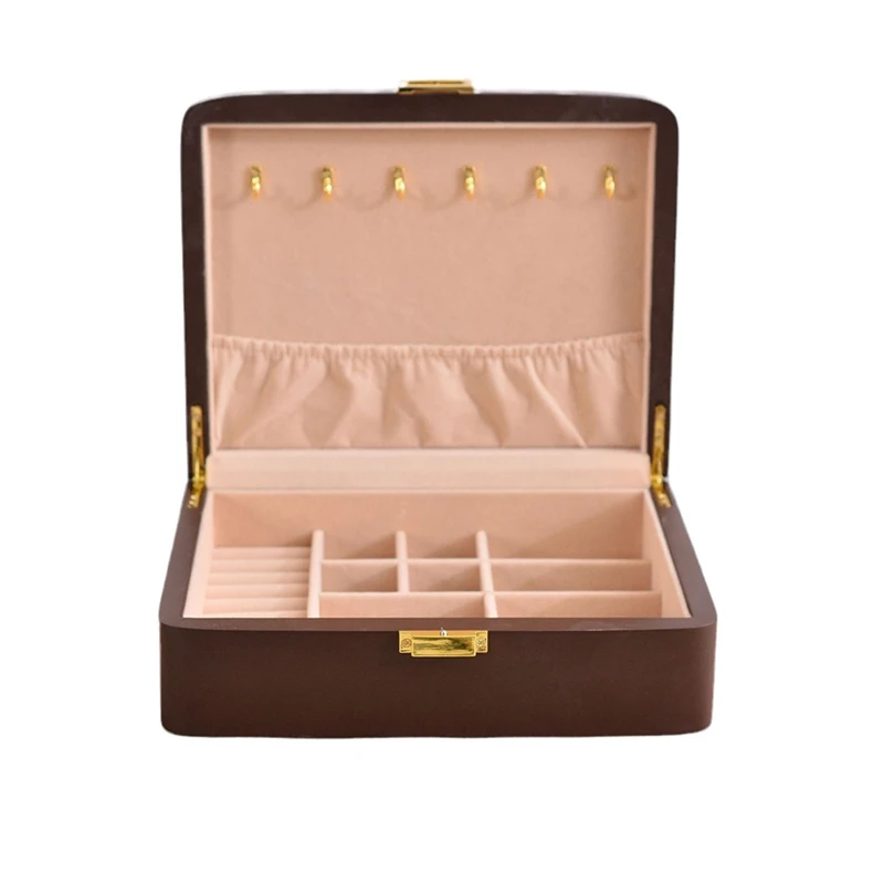 

A09P-Solid Wood Jewelry Storage Box With Buckle,Flip-Top Multi-Compartment Jewelry Box,Jewelry Compartment Storage Box