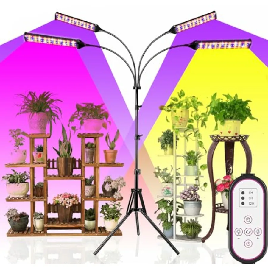 

Светодиодная лампа для растений 420LED Full Spectrum с подставкой и таймером, 10 уровней яркости, 4 головки, для растений в помещении, для стадий вегетации и цветения