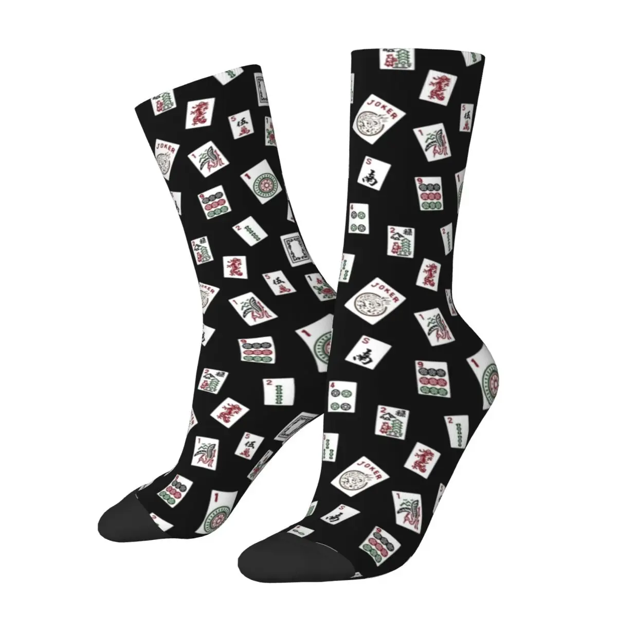 Black Mahjong Stockings Adults Men Funny 3D Printing Socks Soft Trendy Socks Winter Climbing Non Slip Socks Birthday Present