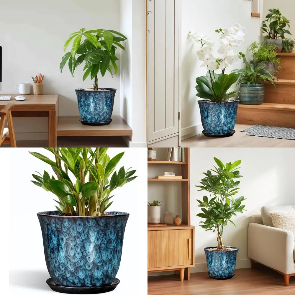 

Круглый цветочный горшок 10 дюймов с дренажем и поддоном, подходит для использования в помещении и на улице, идеально подходит для декора дома и офиса, идеальный подарок.