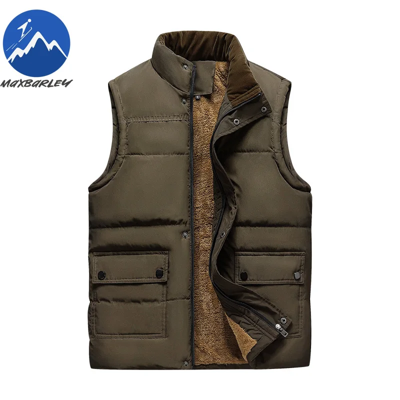 Winter Men Vest Fleece Lined Camping Windproof Durable Padded Jacket Premium Windproof Stand Collar Hiking Warm Sleeveless Vest
