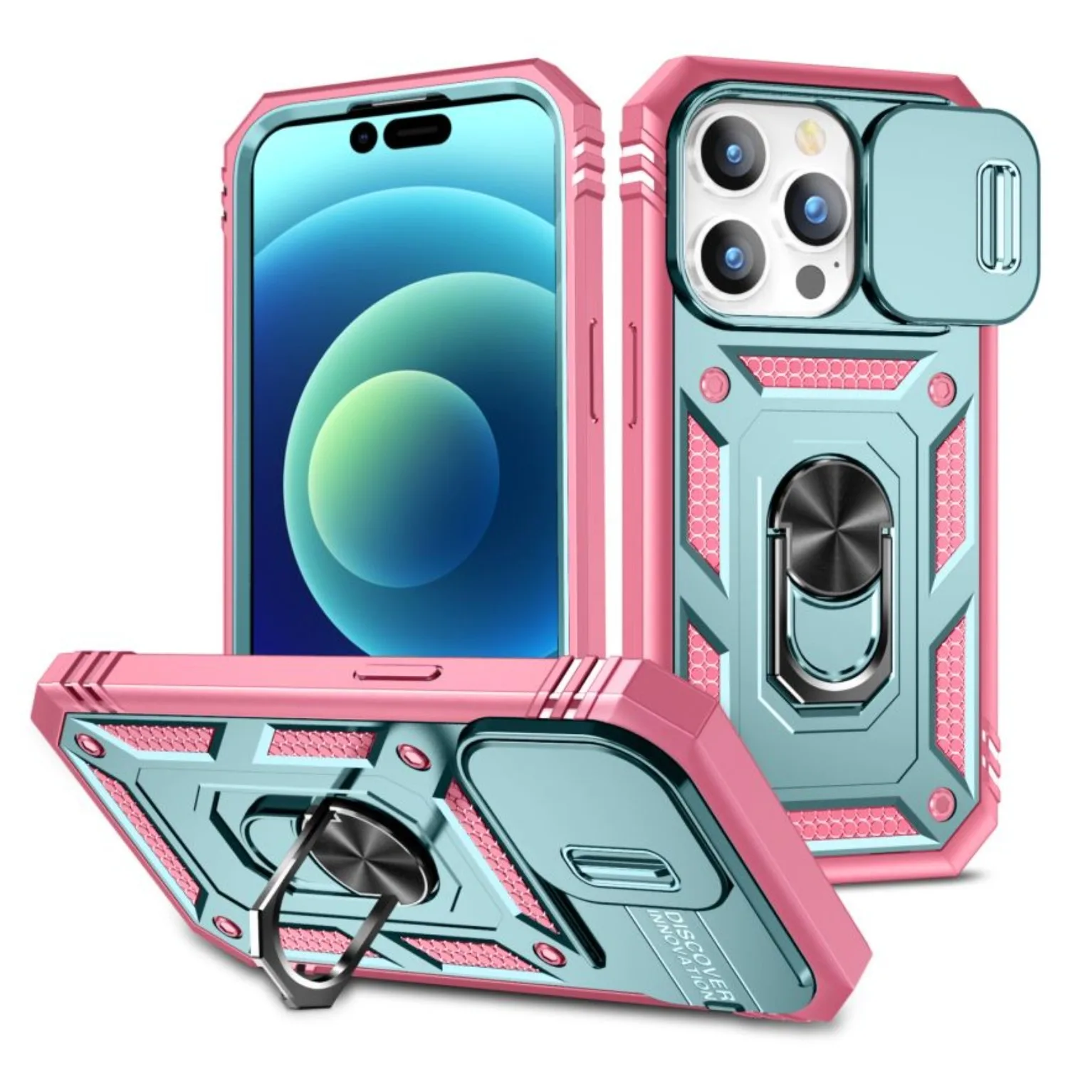 Funda armadura a prueba de golpes para iPhone 15 14 13 12 11 Pro Max 13 Mini X XS Max XR 8 7 Plus lente deslizante de cámara cubierta de soporte de anillo magnético