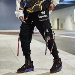 Y2K Joggers Cargo Pants For Men Casual Hip Hop Pocket Male Trousers Sweatpants Street Ribbons Techwear White Pant Pantalon Homme