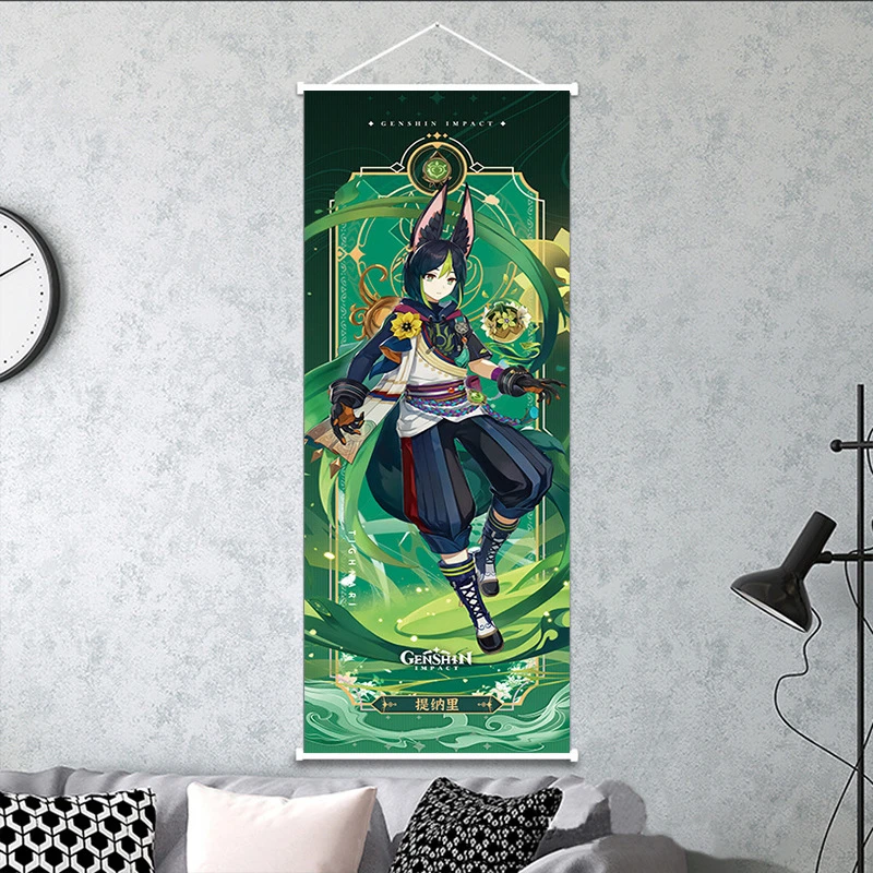VIKAMA Pink Miko Shrine Girl Purple Wall Scroll, 6 Designs, Wall Decor for Bedroom Living Room Dorm