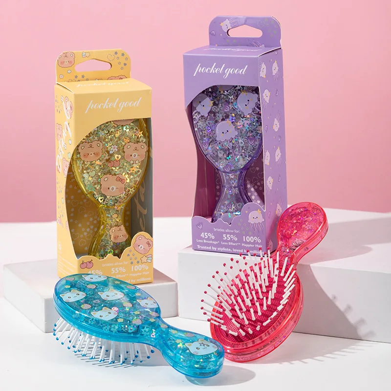 Sparkly Mini Compact Hair Comb for Kids Volume & Smoothness Portable Travel Hairbrush Scalp Massage Air Cushion Small Hair Comb