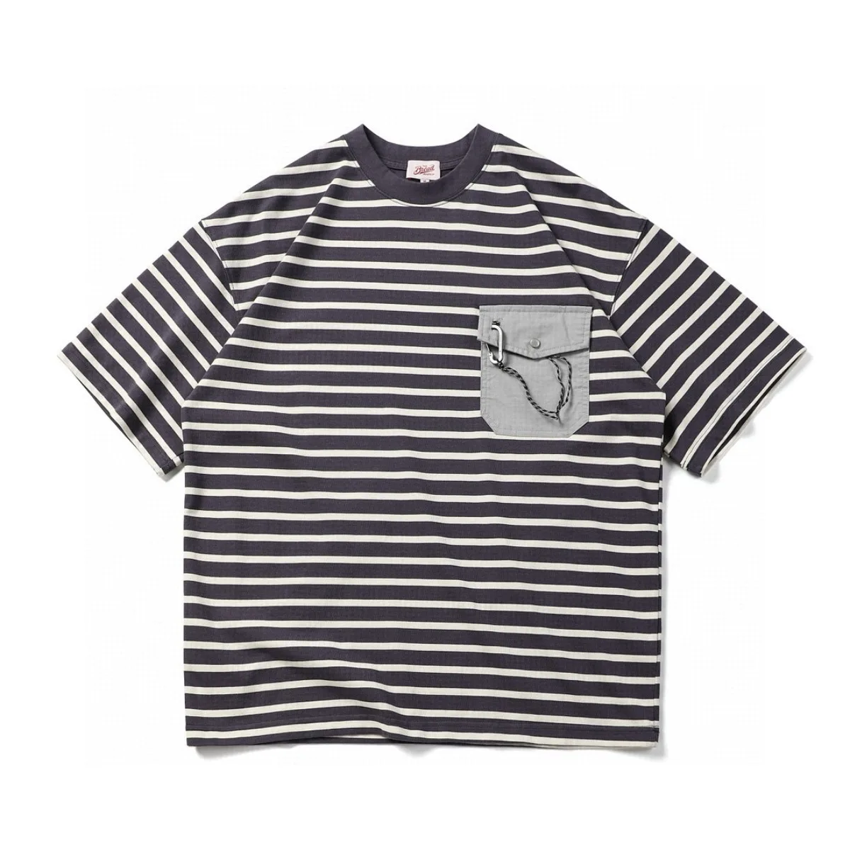 

Japanese Retro Texture Striped Round Neck Short Sleeved T-shirt Pocket Men's Summer Loose Casual Contrasting Tees