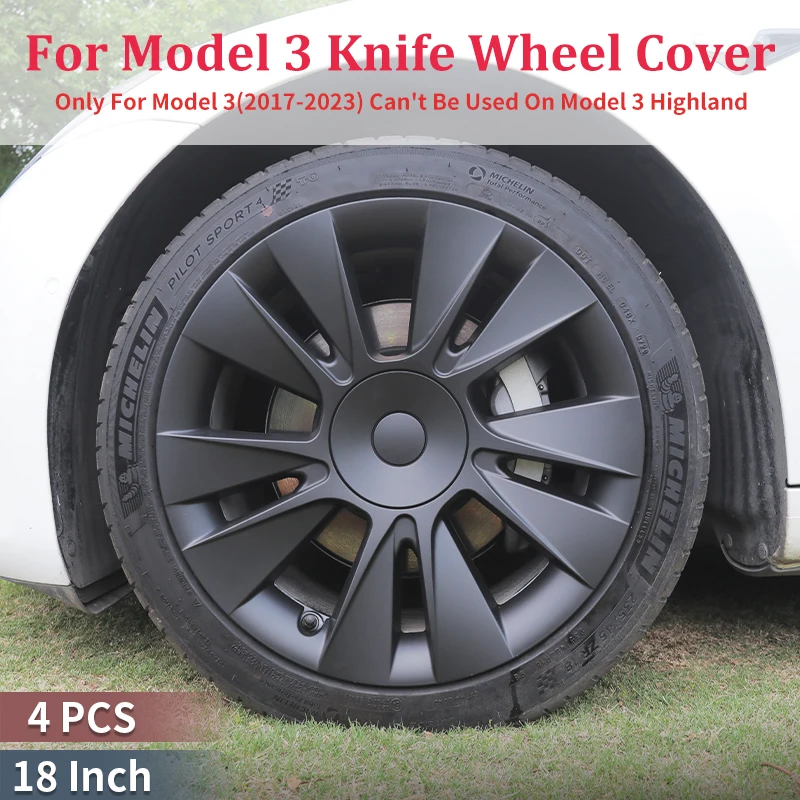 

4PCS Hubcaps Design For Tesla Model 3 18 inch Wheel Cover Knife Cover Cap Only Design For Model 3(2017-2023) Wheel Cover