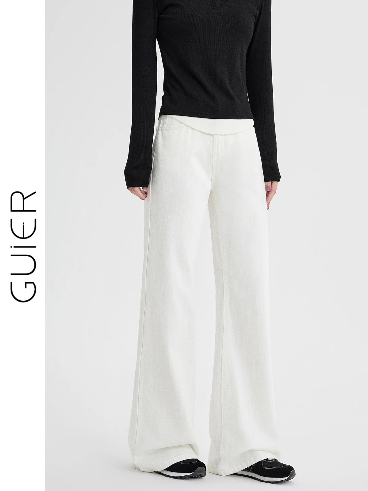 

Белые женские джинсы-клеш с высокой талией, повседневные, универсальные, стройнящие, весенняя новинка от Guier Stand Fit, без стрейча