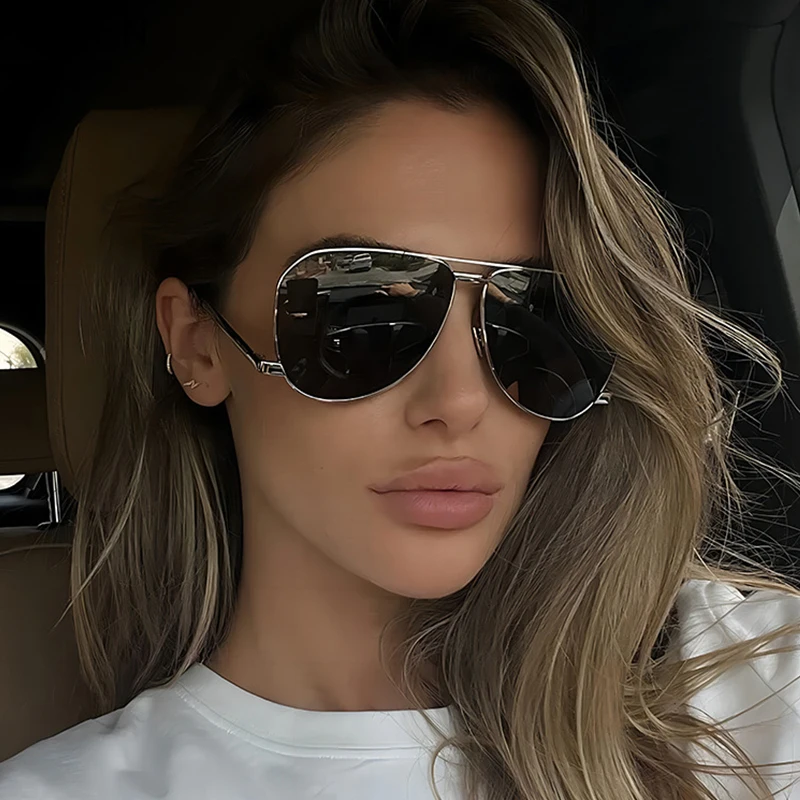 

Trendy Oversized Square Sunglasses Women 2025 Luxury Brand Designer Metal Frame Round Shades Vintage Double Beam Eyewear For Men