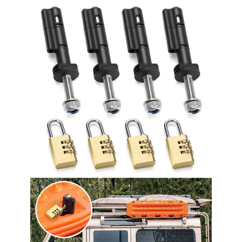 4Pcs Traction Boards Mounting Pins Lockable Theftproof Safety Mounting Pins Set for Recovery Boards Vehicle Loading Safe Pins