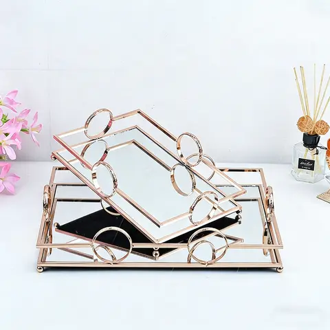 European Mirror Storage Tray Wedding Dessert Fruit Restaurant Decoration Cake Tray Drinks Cosmetics Storage Tray Decoration