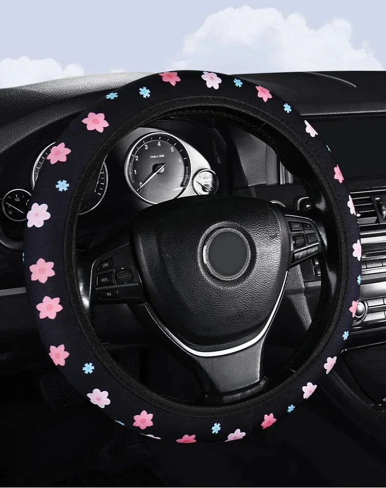 Car Steering Wheel Cover Flowers Print Anti-slip Universal Auto Steering Wheel Protector Interior Accessories wheel cover