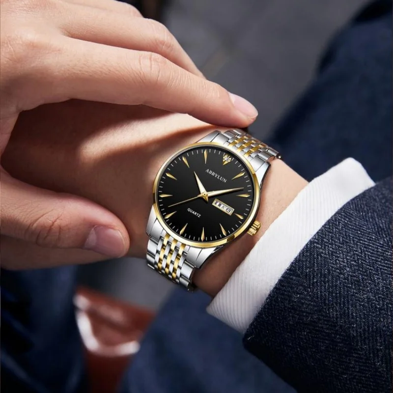 Abbylun-男性用のミニマリストスタイルの腕時計,ステンレス鋼のストラップ,簡潔な腕時計,防水,日付の表示,男性,621
