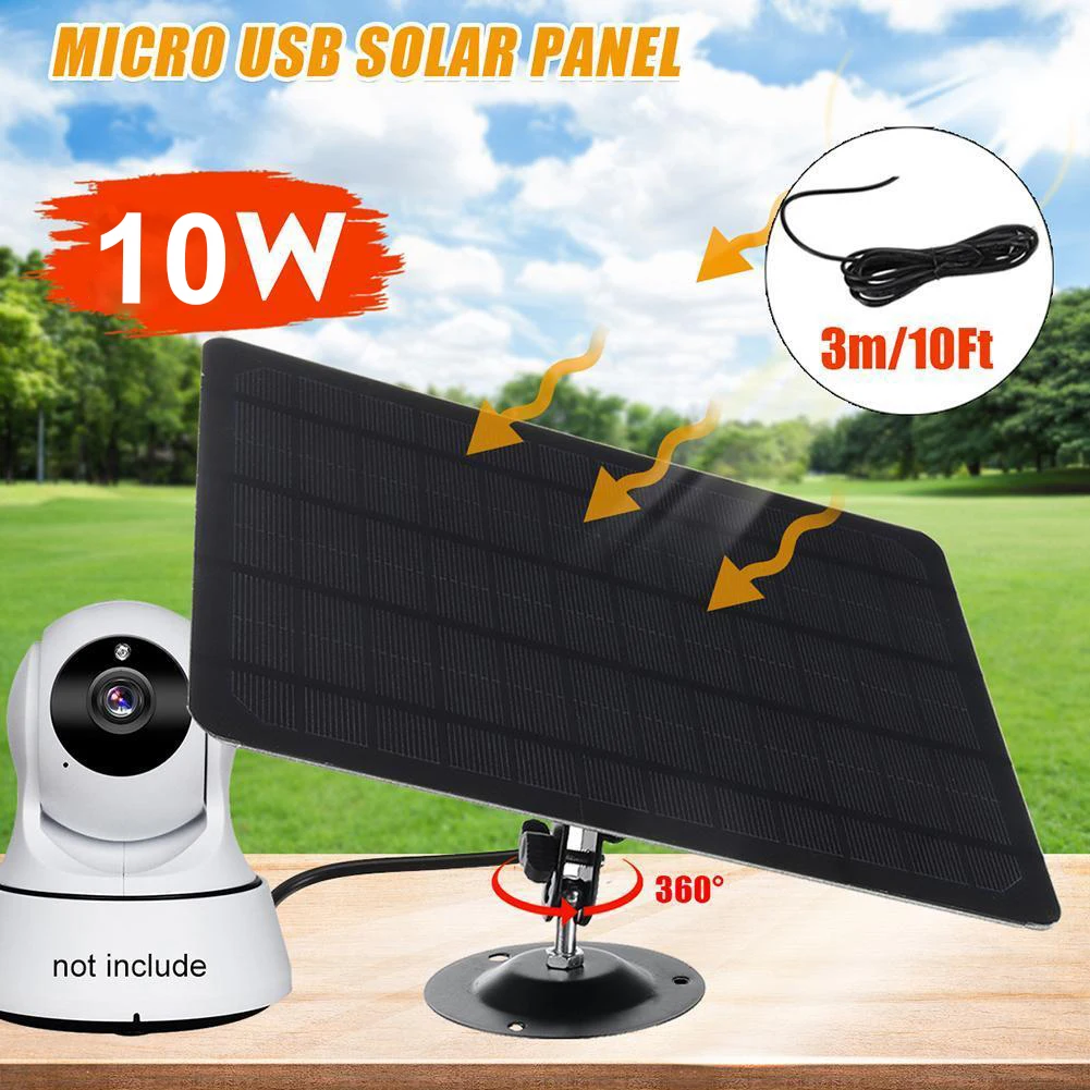 5V 10W Solar Panel IPX6 Waterproof Solar Panel Kit with 3m Micro USB Charging Cable Solar Charging Panel for Security Camera