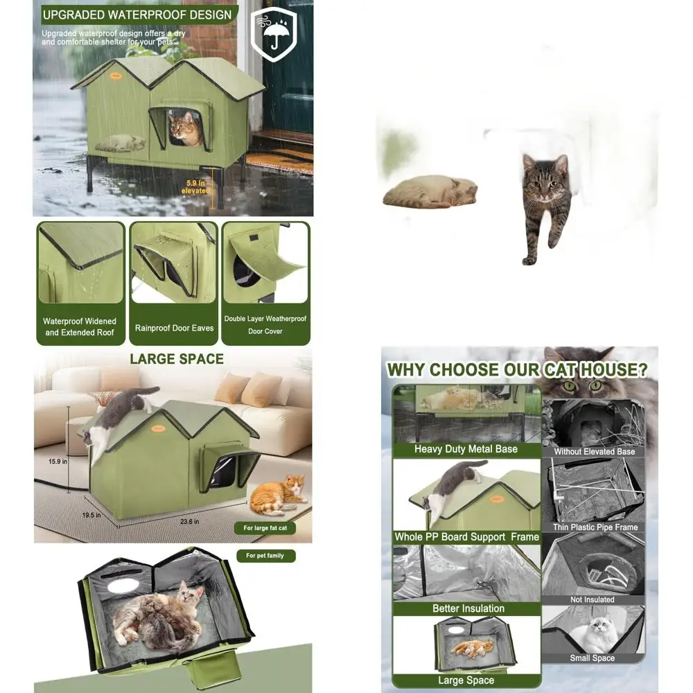 

Large Insulated Outdoor Heated Cat House for Winter, Weatherproof Shelter with Elevated Base and Escape Door for Multiple Cats