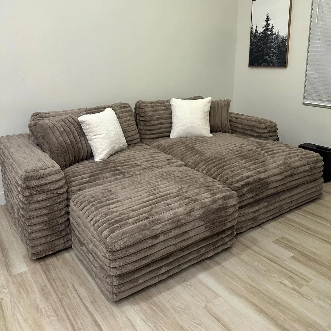 American Single And Loveseat Sofa Combination Hotel Living Room Thick Striped Corduroy Modular Sectional Sofa Couch Set