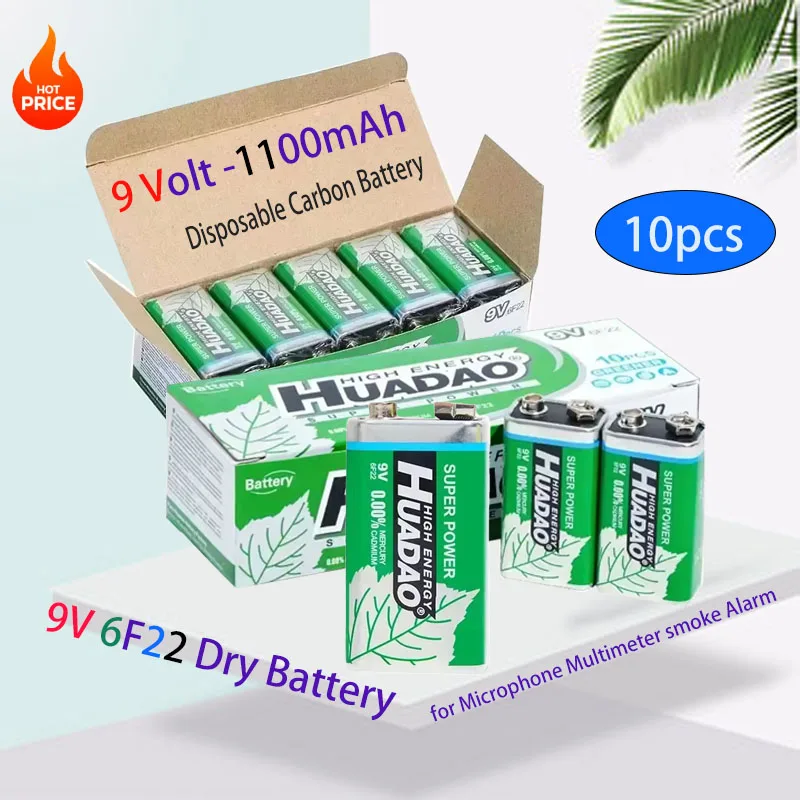 

10pcs1100mAh6F22 disposable 9-volt batteryForMicrophone Multimeter Smoke Alarm Walkie Talkie Electric Guitar Metal Detector