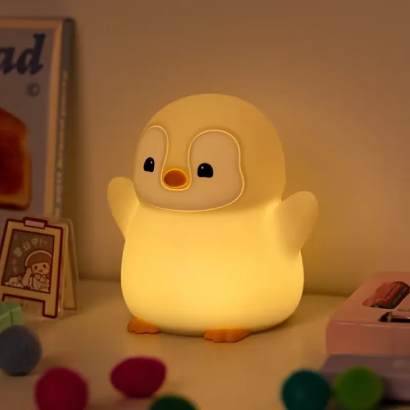Cute Penguin USB Night Light LED Charging Lamp Warm Glow Atmosphere Light Tap-To-Activate Cute Animal Table Lamp for Bedroom
