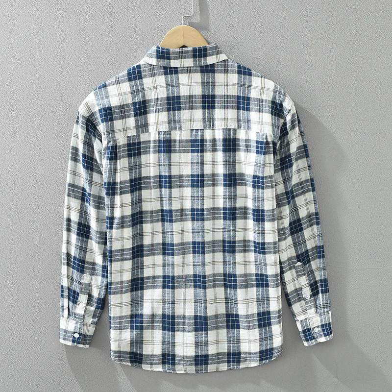 Vintage Check Long Sleeve Shirts for Men Spring Autumn High Quality 100% Cotton Plaid Blouses 24ss Y2k Youth Male Handsome Tops