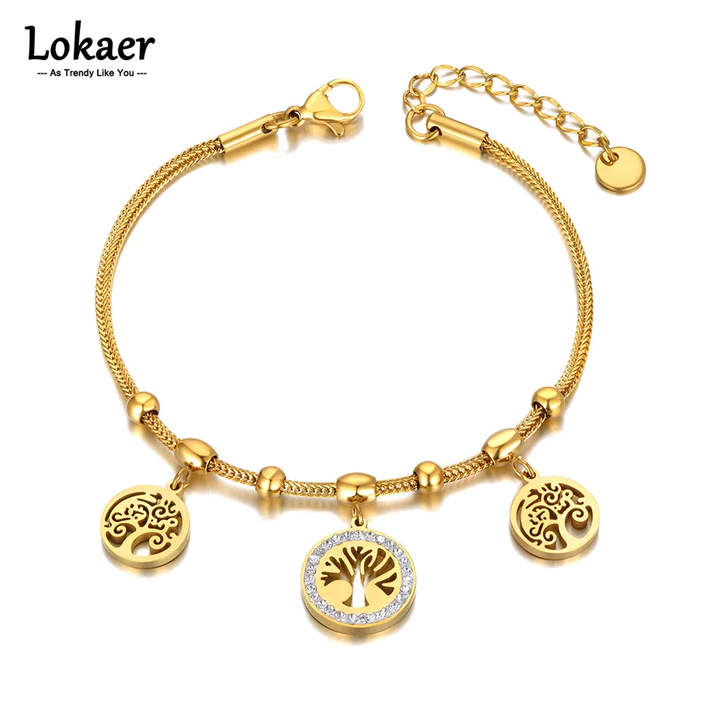 Lokaer Titan Edelstahl Baum pflanzen Charm Armband Für Frauen Böhmen CZ Kristall Kette Party Armband Schmuck B21167