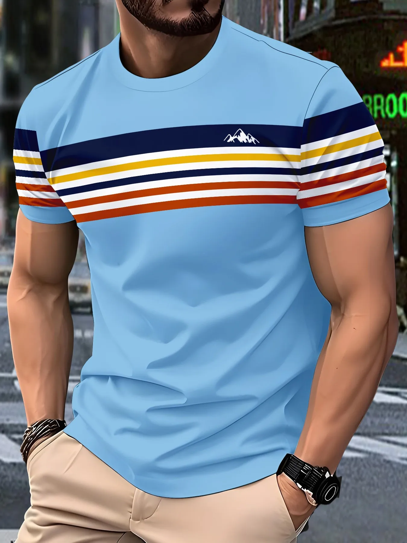 Men's Clothing Casual T-Shirt 3d Digital Printed Volcano Stripe Pattern Short Sleeved Loose Fitting Pullover Round Neck Top