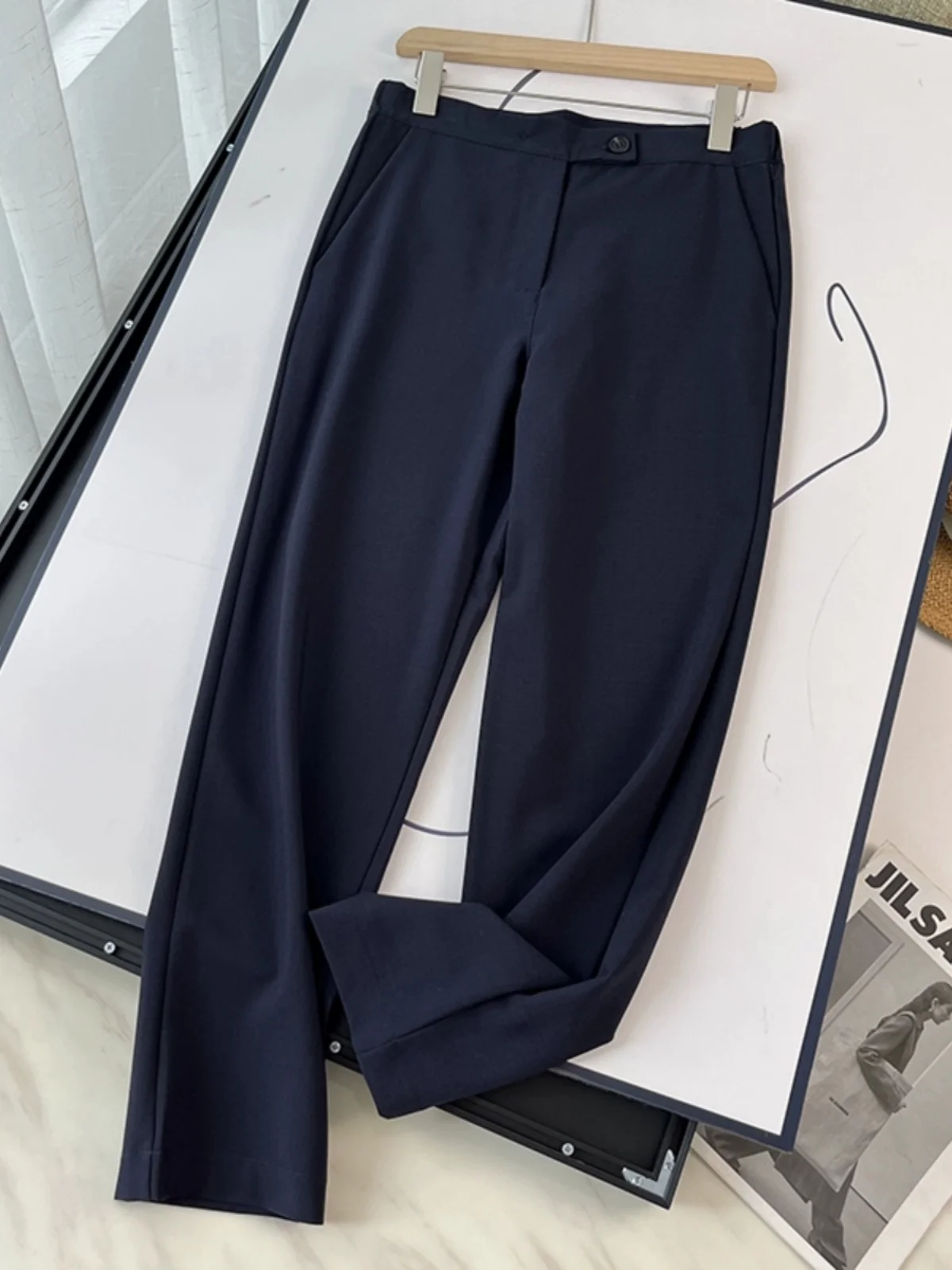 الشمال M-سلسلة عالية الخصر مستقيم الساق دعوى السراويل بناطيل كاجوال ربيع جديد وصول ل OL لباس غير رسمي السراويل الطويلة #1