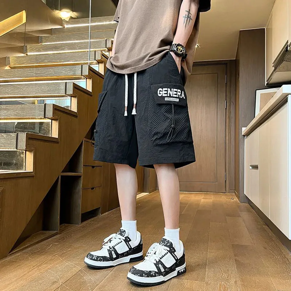 Herren Shorts lässig trend ige 3D-Tasche Cargo-Stil strukturierte Shorts Eis Seide atmungsaktiv schnell trocknen Baggy Sport Shorts Sommer