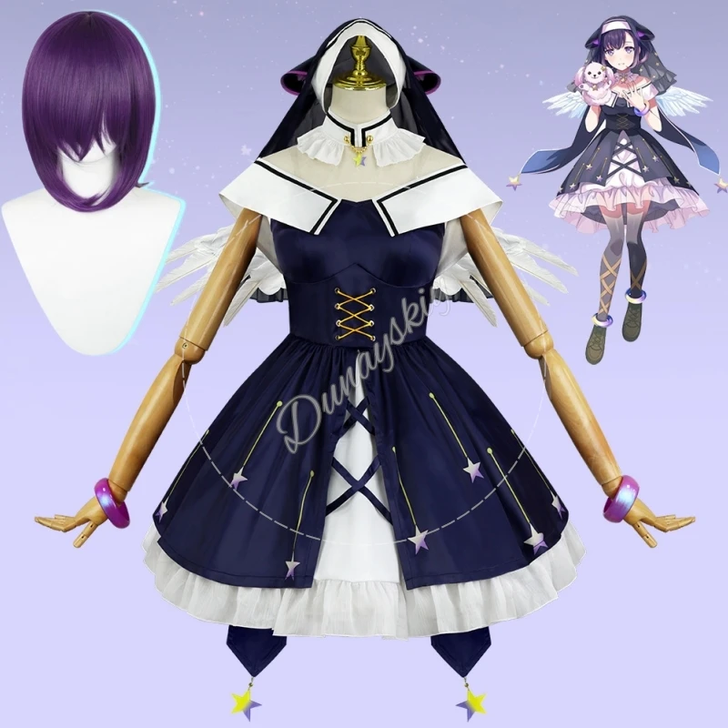 BanG Dream! Disfraz de Cosplay de Monja Todorouko, Vestido, Sombrero, Alas, Accesorios, Pantimedias, para Halloween, Carnaval, Actuaciones